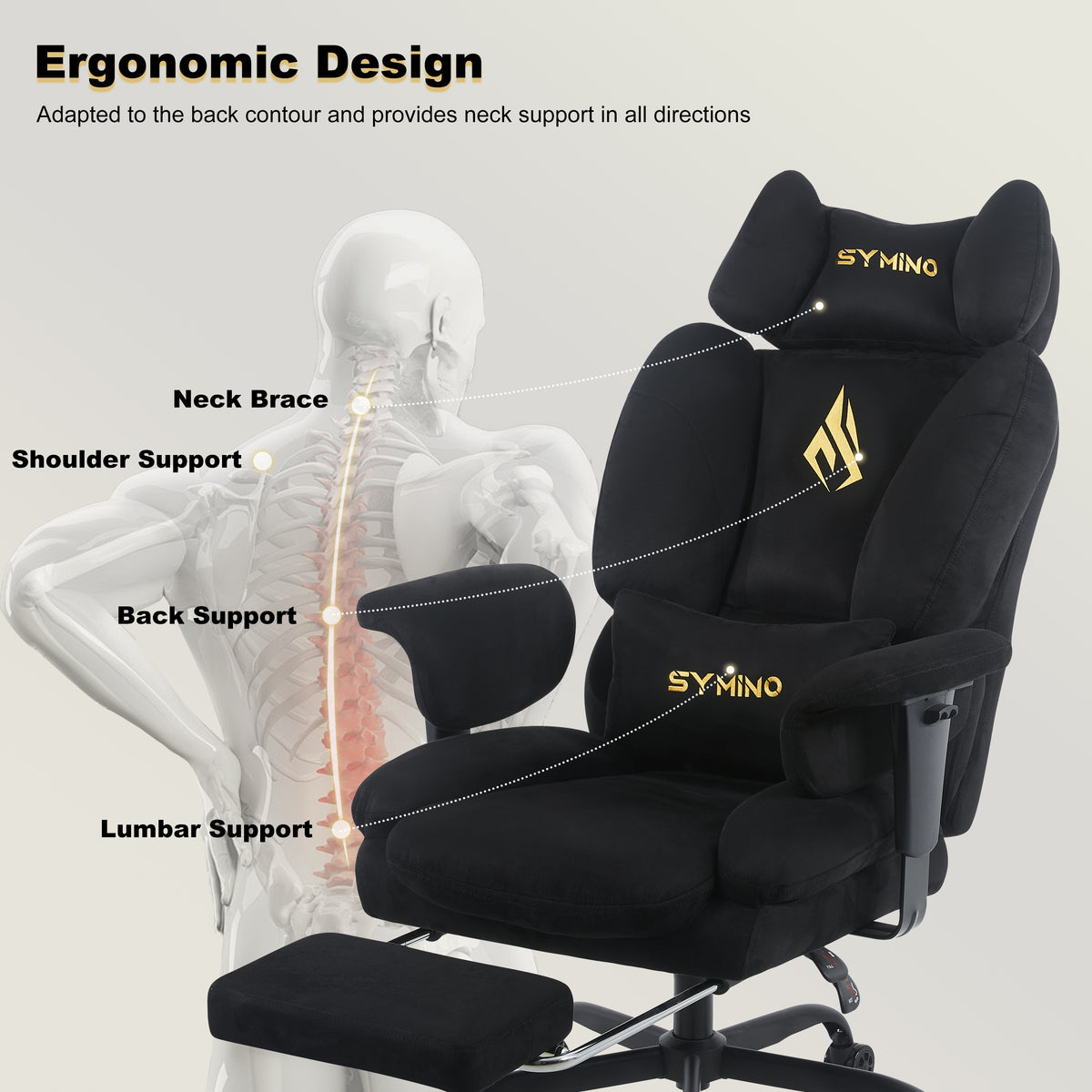 SYMINO Sofa Gaming Chair, Ergonomic Gamer Chair with Faux Fur, Black/Grey