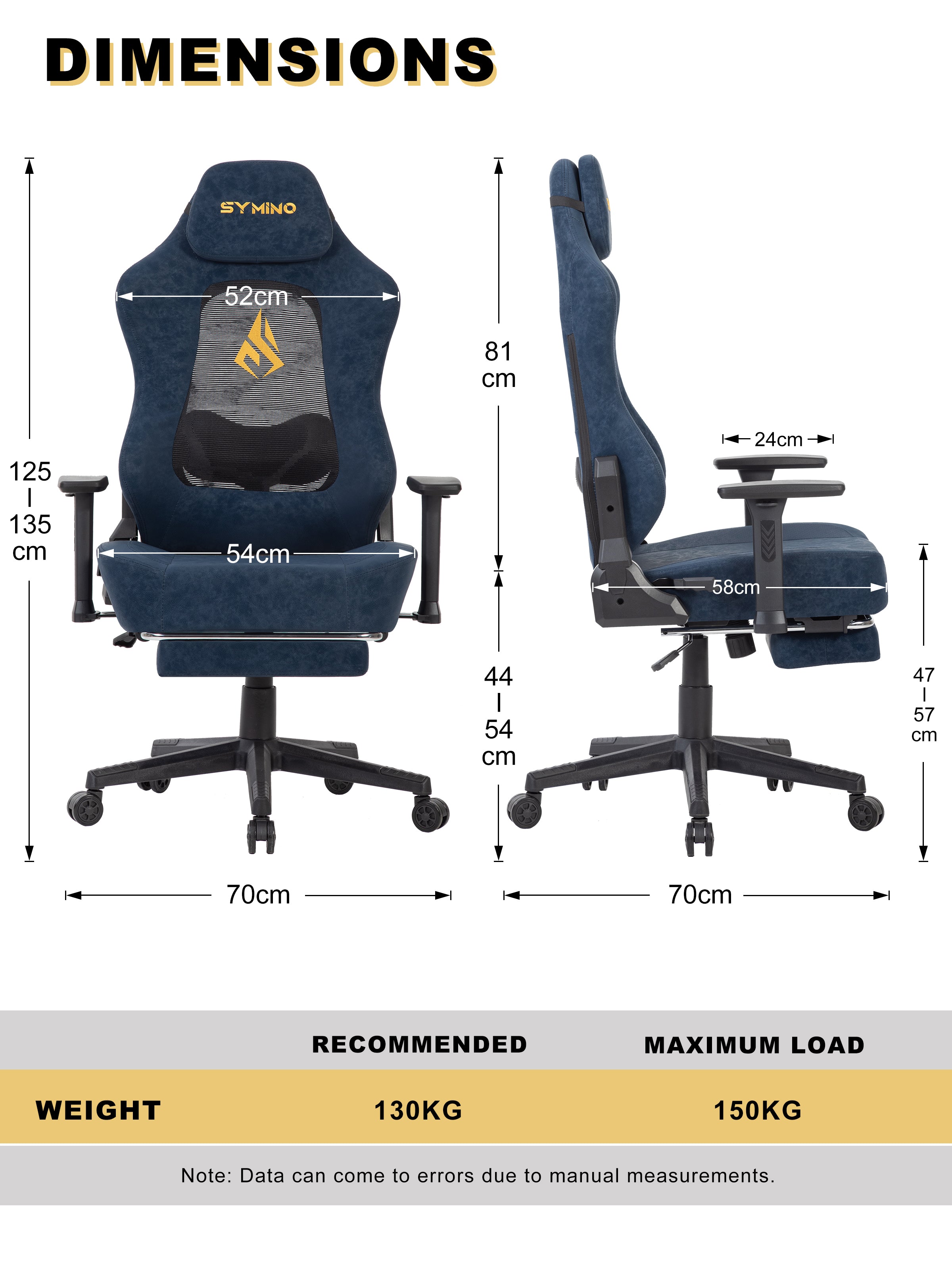 SYMINO Ergonomic Gaming Chair – Breathable Mesh Back with Adjustable Lumbar Support - Blue