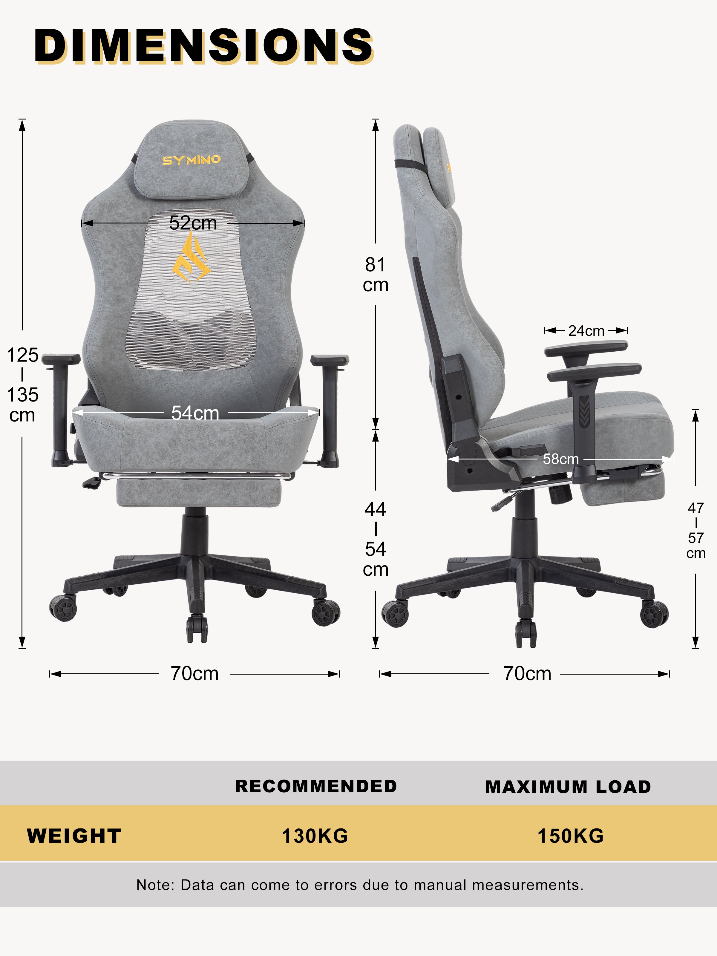 SYMINO Ergonomic Gaming Chair – Breathable Mesh Back with Adjustable Lumbar Support - Grey