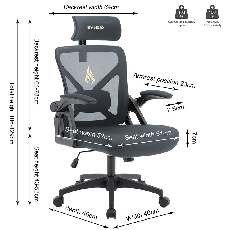 SYMINO Faux Fur+ Mesh Office Chair , rotating rocker function.Grey