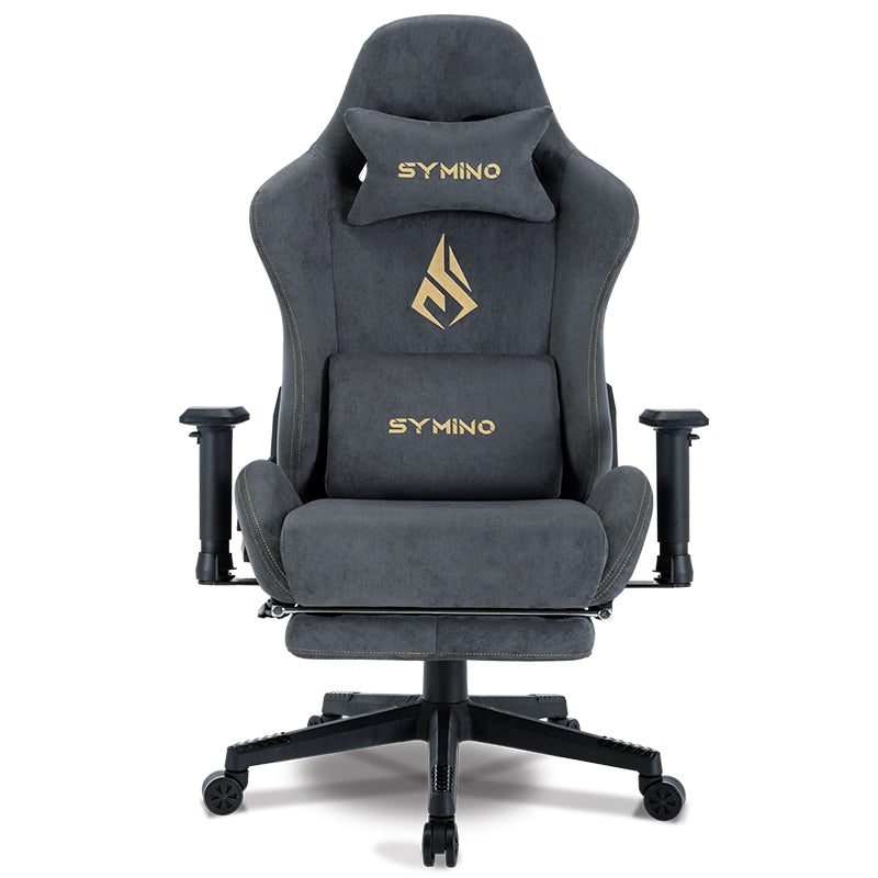 SYMINO Breathable Gaming Chair with Footrest, Adjustable and Rotating, Grey