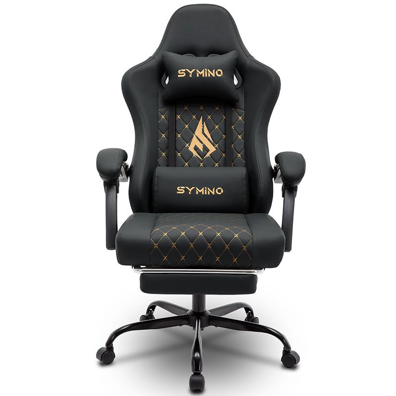 SYMINO Ergonomic PU Leather Racing Style Gaming Chair - Comfortable and Adjustable, Black