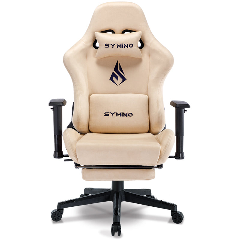 SYMINO Breathable Gaming Chair with Footrest, Adjustable and Rotating, Cream Colours