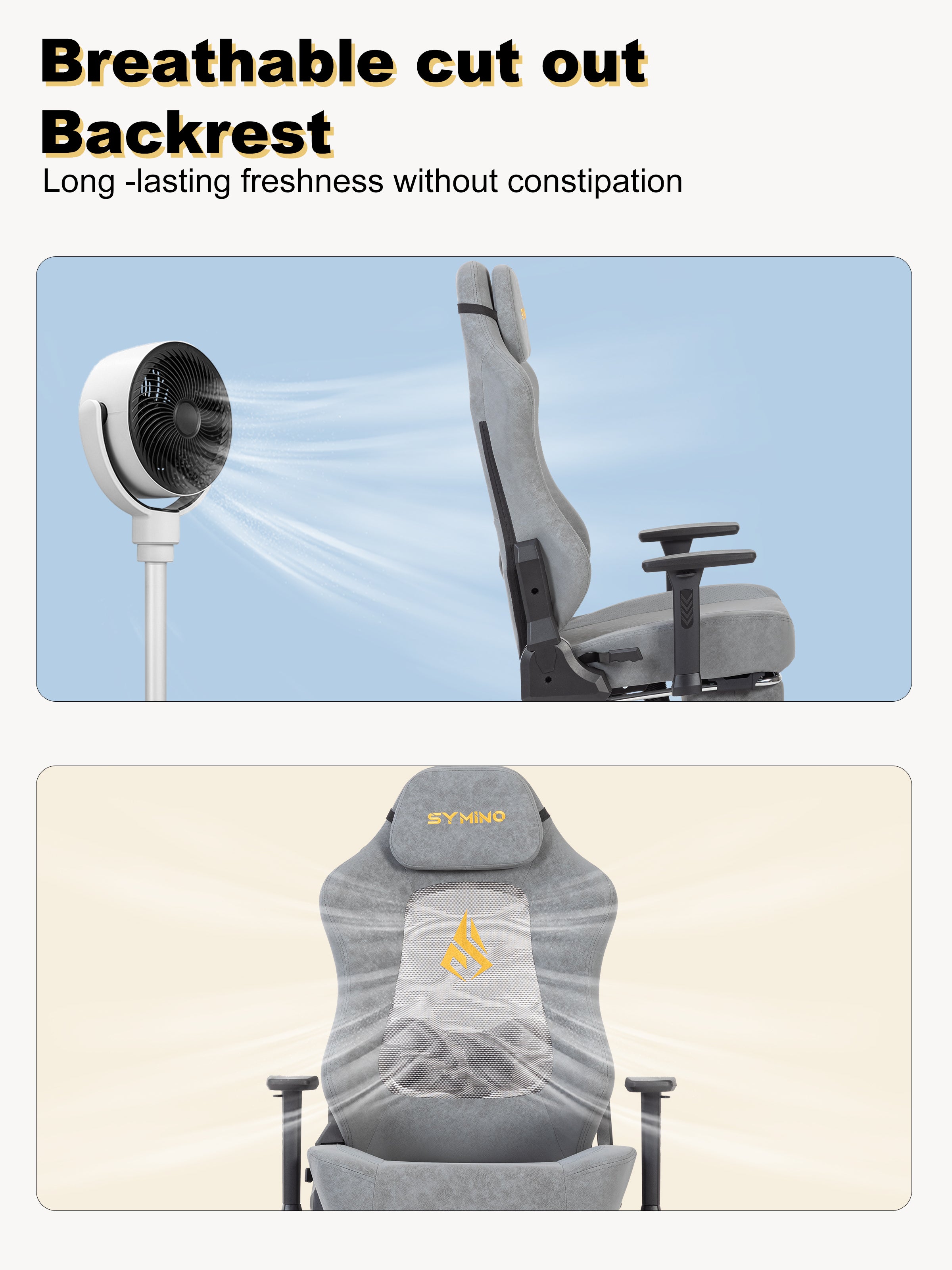 SYMINO Ergonomic Gaming Chair – Breathable Mesh Back with Adjustable Lumbar Support - Grey