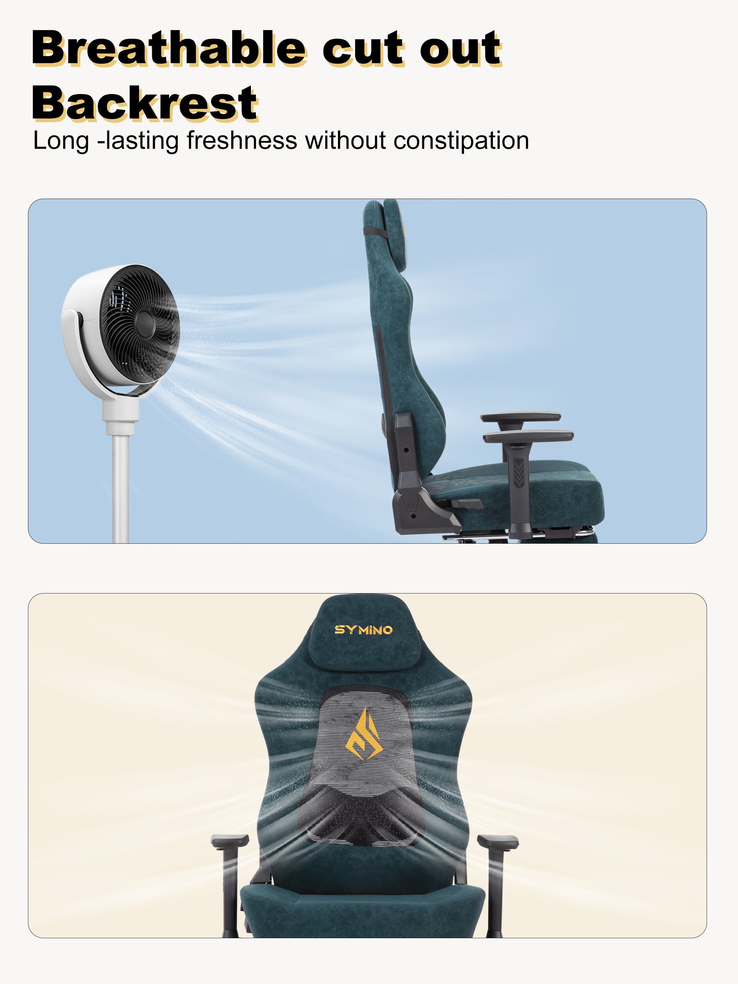 SYMINO Ergonomic Gaming Chair – Breathable Mesh Back with Adjustable Lumbar Support - Green