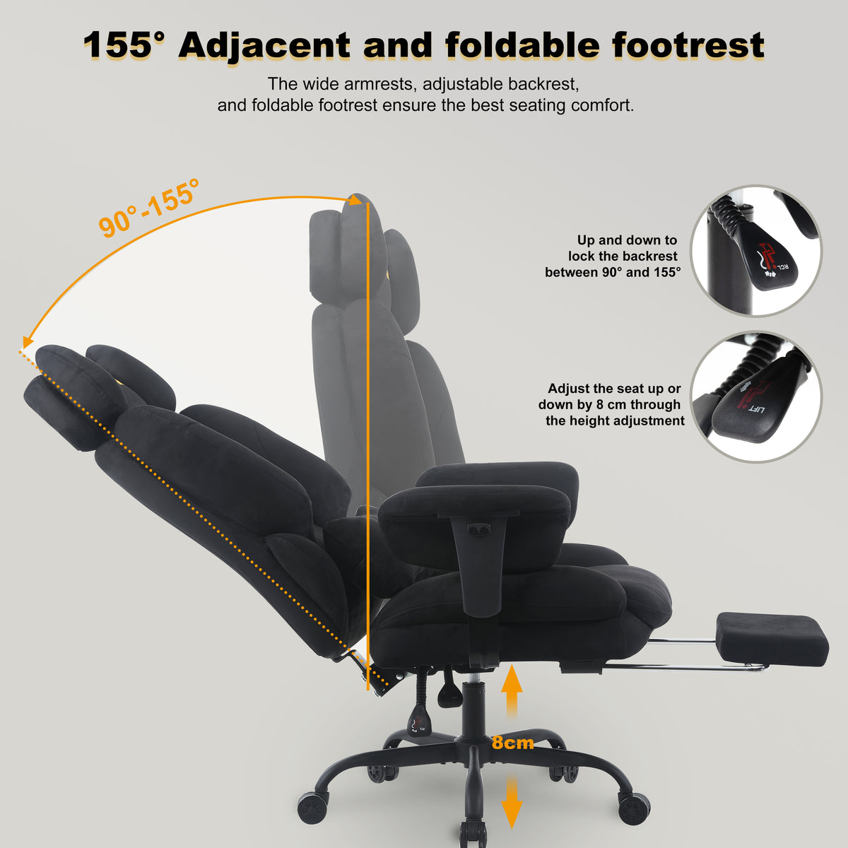 SYMINO Sofa Gaming Chair, Ergonomic Gamer Chair with Faux Fur, Black/Grey