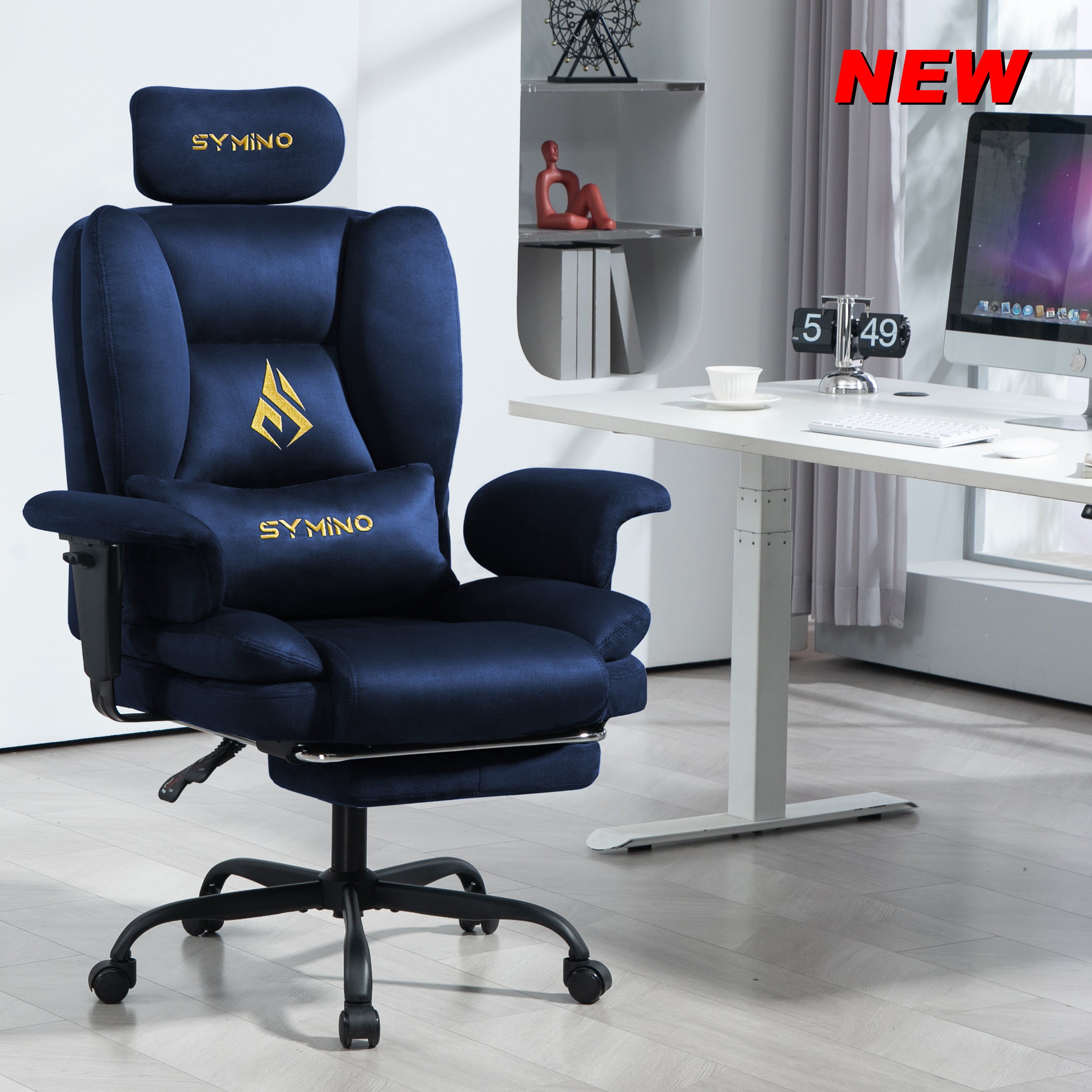 SYMINO Sofa Gaming Chair, Gamer Chair, Ergonomic Sofa Chair with Faux Fur Meow Love, DarkBlue