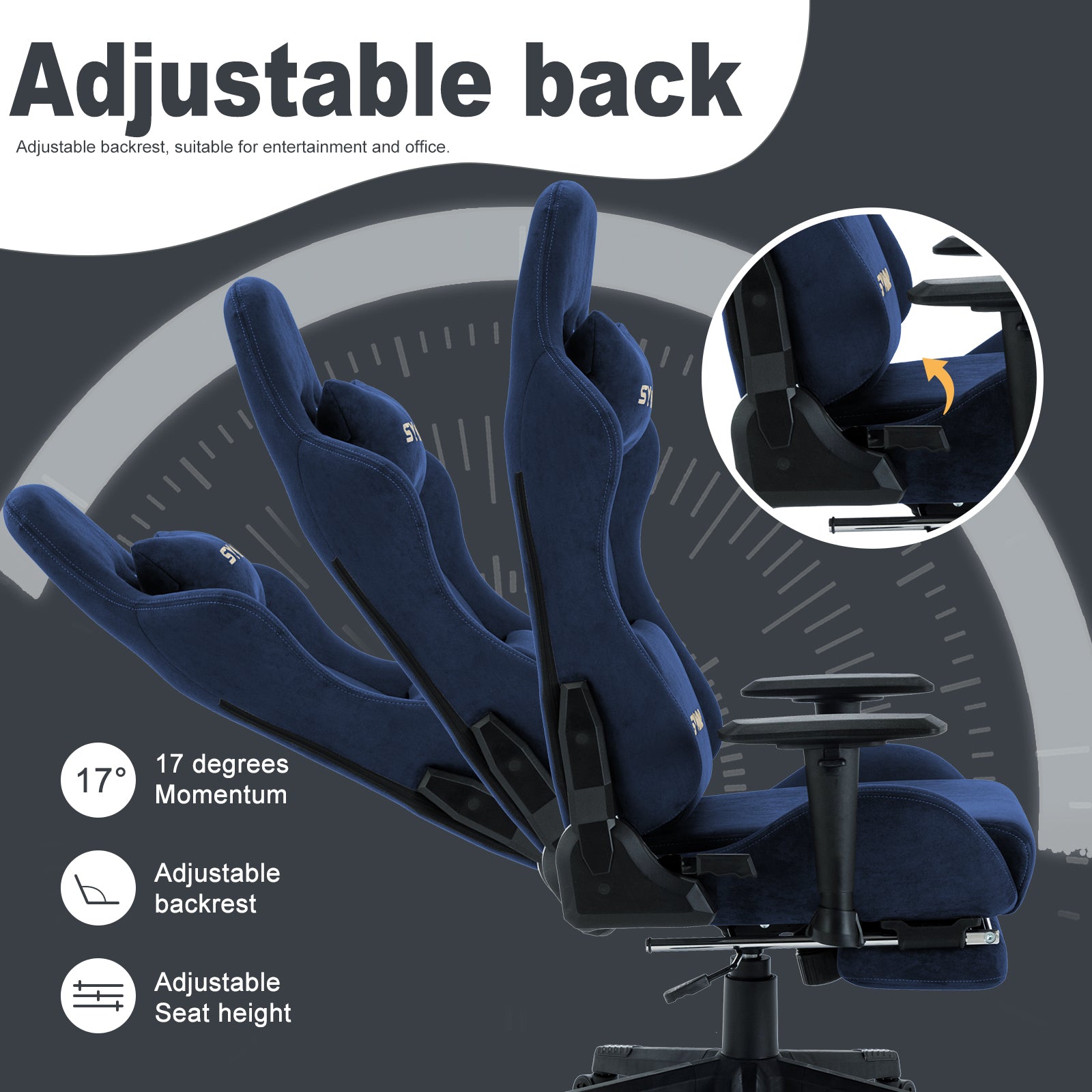 SYMINO Breathable Gaming Chair with Footrest, Adjustable and Rotating, DarkBlue