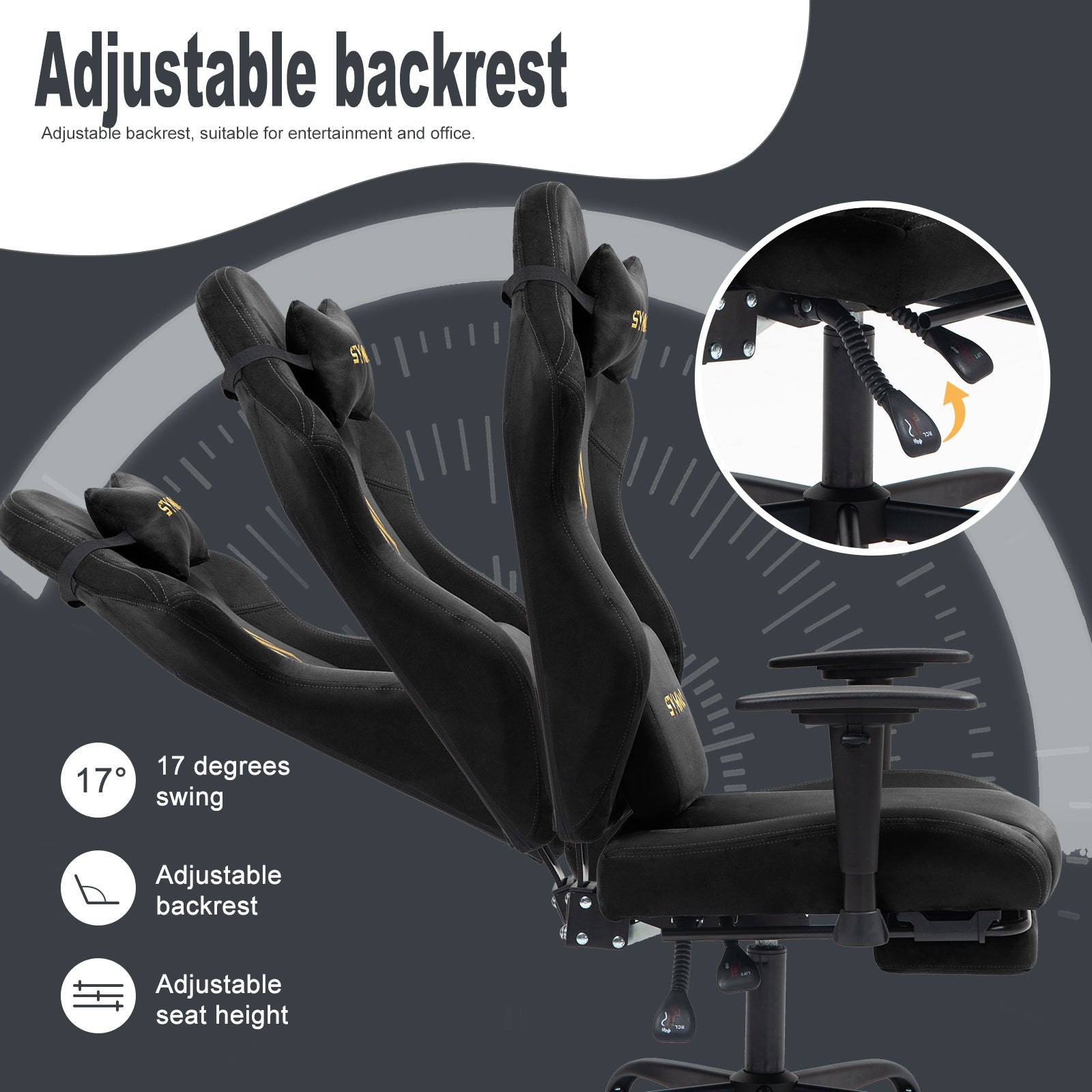 SYMINO Ergonomic Gaming Chair with Footrest, Breathable and Adjustable, Black