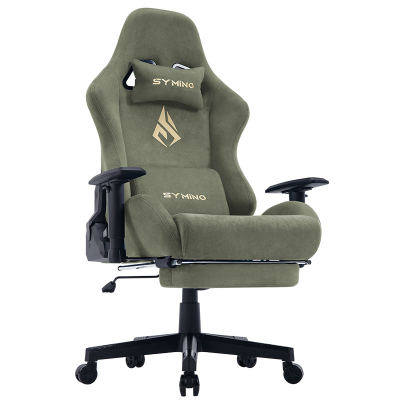 SYMINO Breathable Gaming Chair with Footrest, Adjustable and Rotating, Green