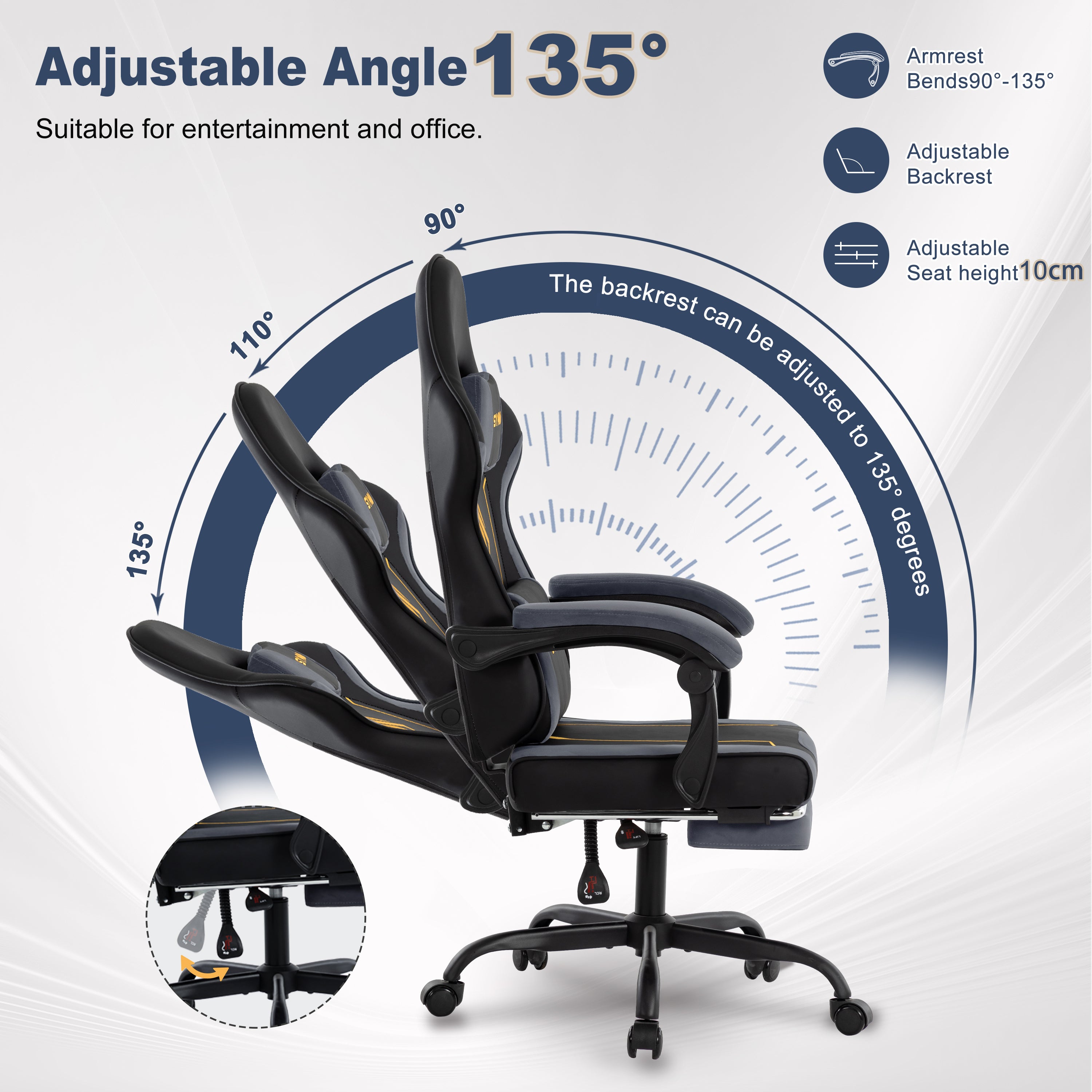 Symino Ergonomic Gaming Chair with Latex Cushion, Enhanced Headrest & Lumbar Support, Adjustable Swivel Office Chair, 150 kg Load Capacity, PU Leather