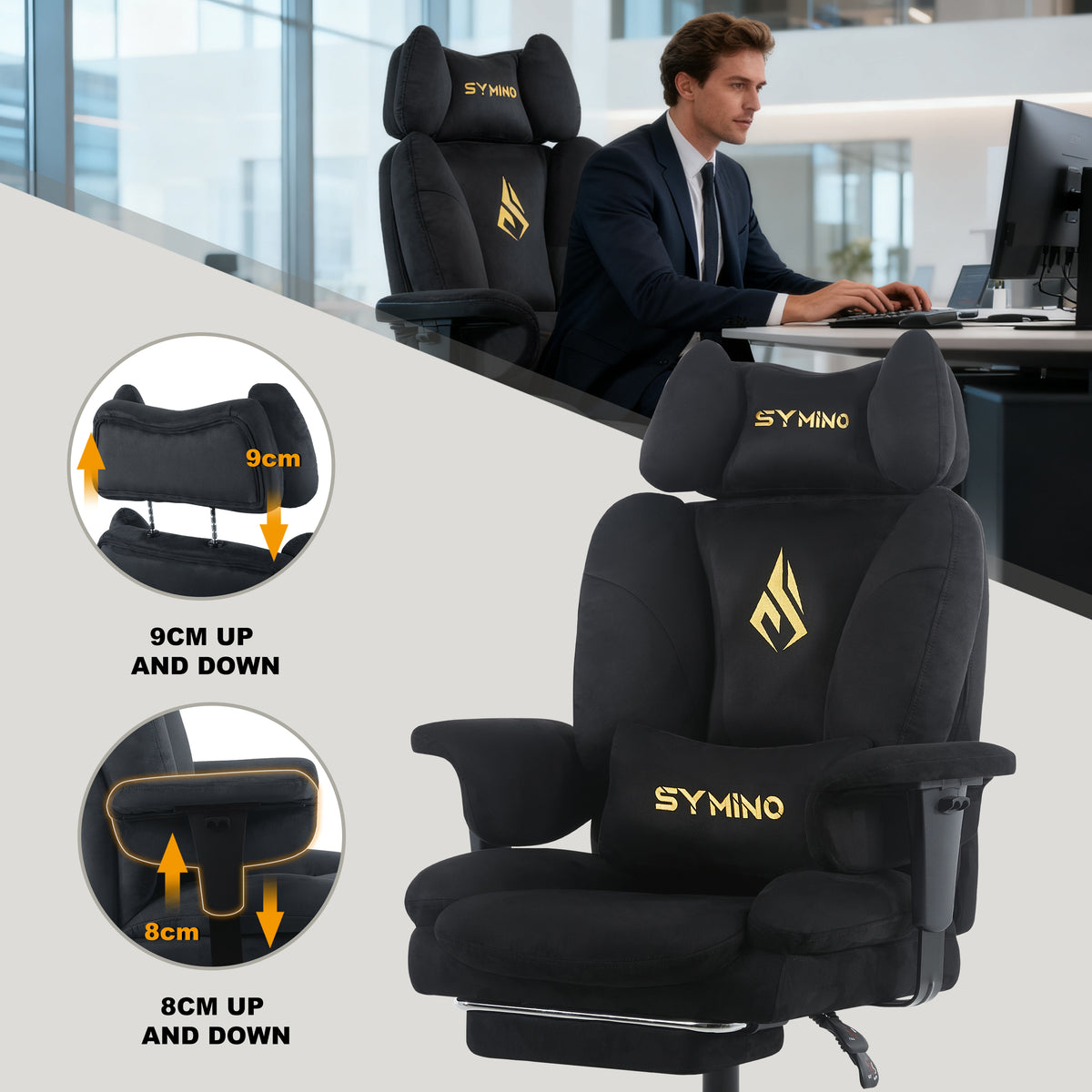 SYMINO Sofa Gaming Chair, Ergonomic Gamer Chair with Faux Fur, Black/Grey