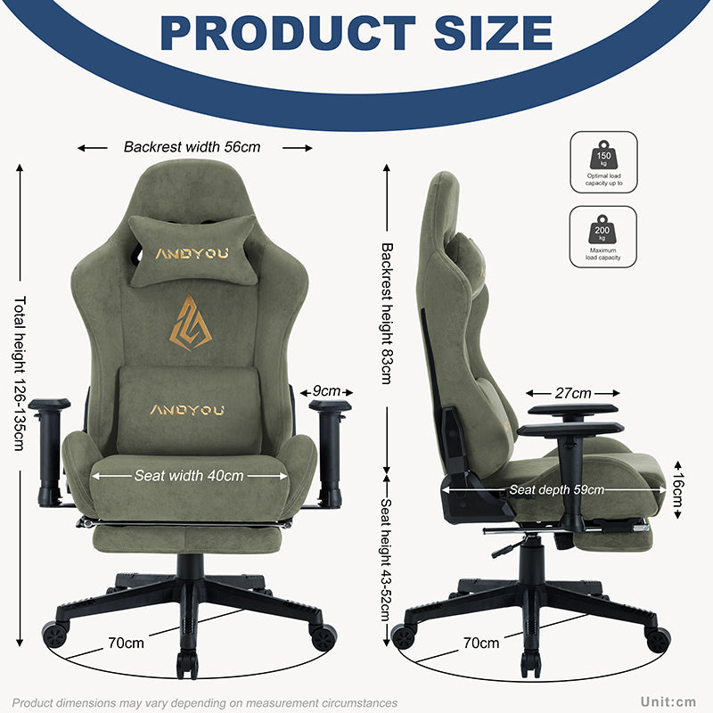 【ANDYOU】 (Upgraded from SYMINO): Green Premium Breathable Ergonomic Gaming Chair - Adjustable, Rotating, with Footrest