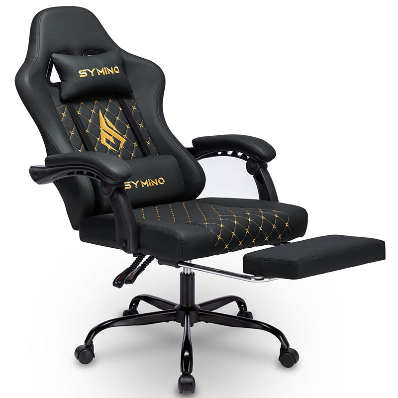 SYMINO Ergonomic PU Leather Racing Style Gaming Chair - Comfortable and Adjustable, Black