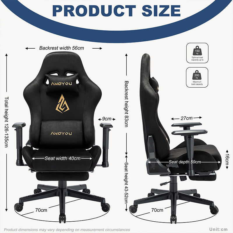 【ANDYOU】 (Upgraded from SYMINO): Black Premium Breathable Ergonomic Gaming Chair - Adjustable, Rotating, with Footrest