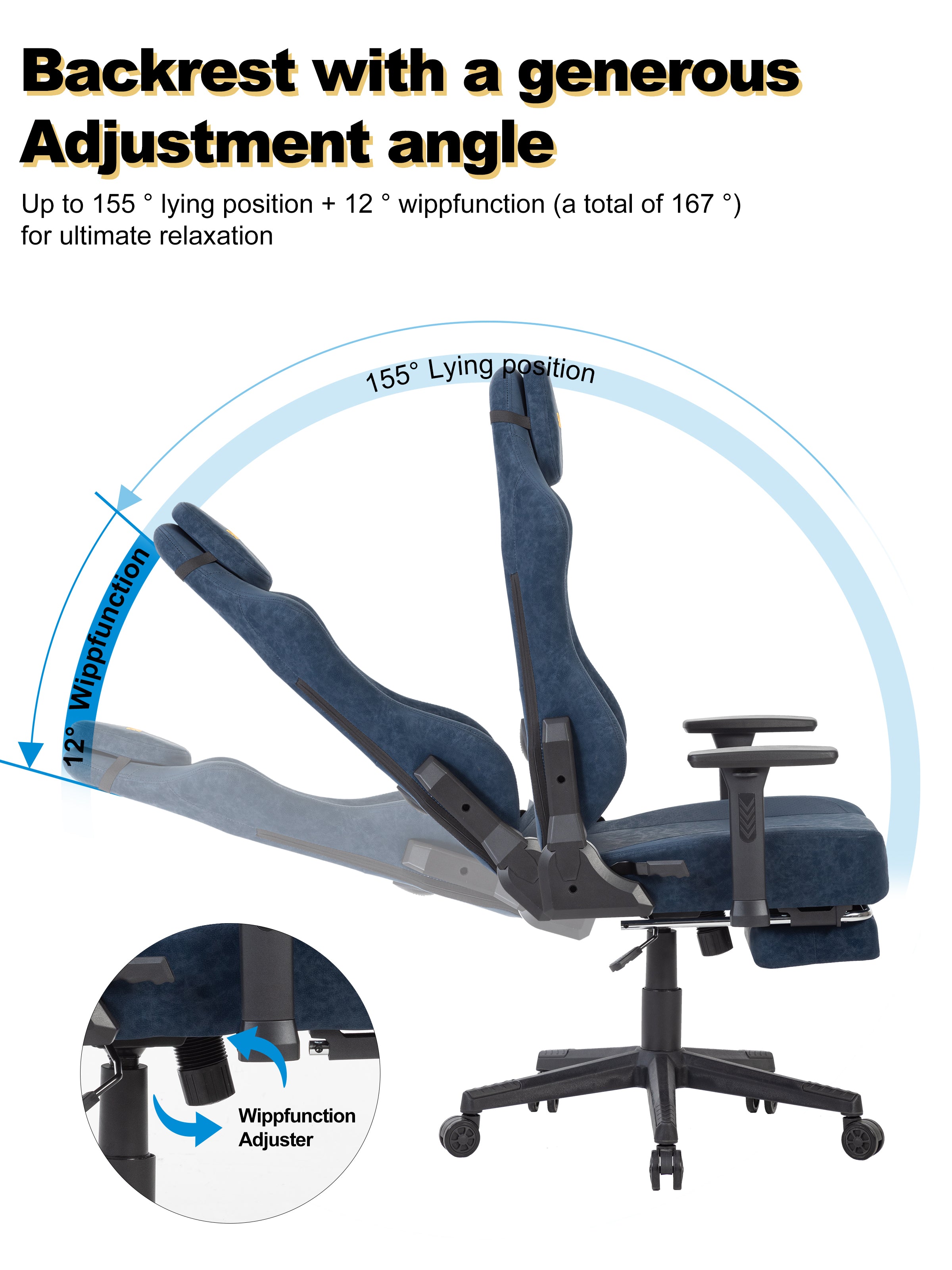 SYMINO Ergonomic Gaming Chair – Breathable Mesh Back with Adjustable Lumbar Support - Blue