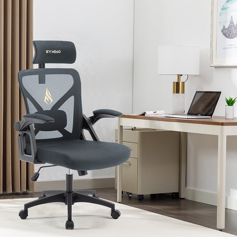 SYMINO Faux Fur+ Mesh Office Chair , rotating rocker function.Grey