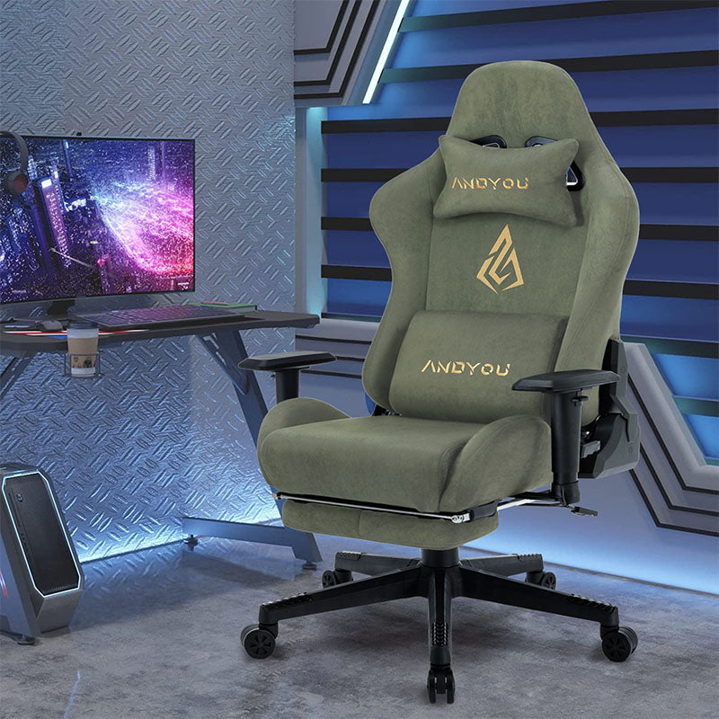 【ANDYOU】 (Upgraded from SYMINO): Green Premium Breathable Ergonomic Gaming Chair - Adjustable, Rotating, with Footrest