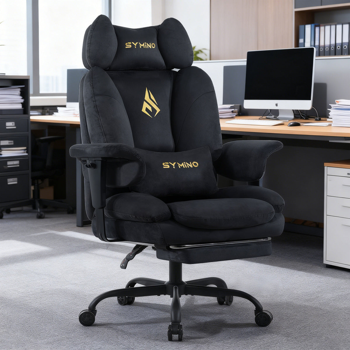SYMINO Sofa Gaming Chair, Ergonomic Gamer Chair with Faux Fur, Black/Grey