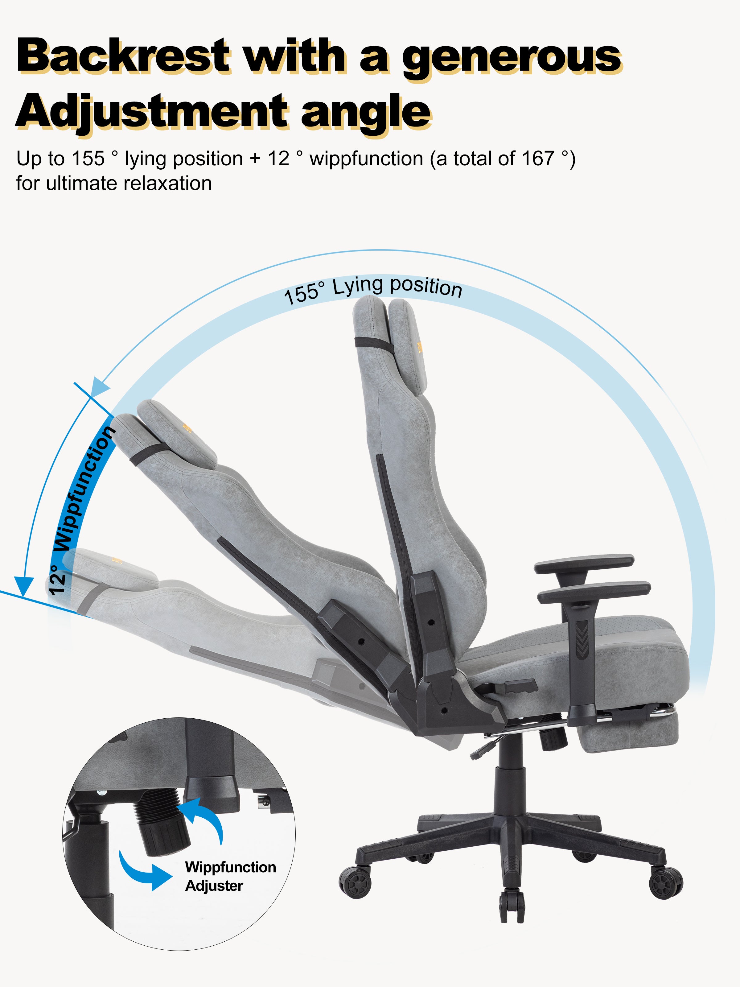 SYMINO Ergonomic Gaming Chair – Breathable Mesh Back with Adjustable Lumbar Support - Grey