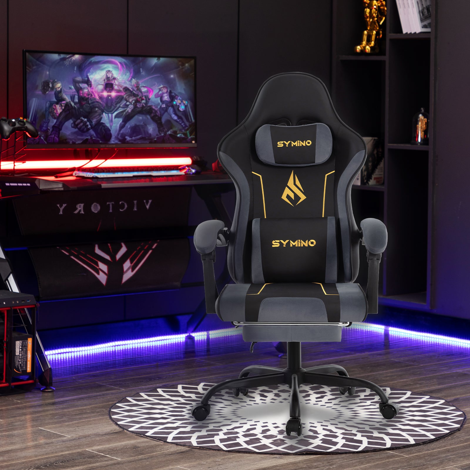 Symino Ergonomic Gaming Chair with Latex Cushion, Enhanced Headrest & Lumbar Support, Adjustable Swivel Office Chair, 150 kg Load Capacity, PU Leather