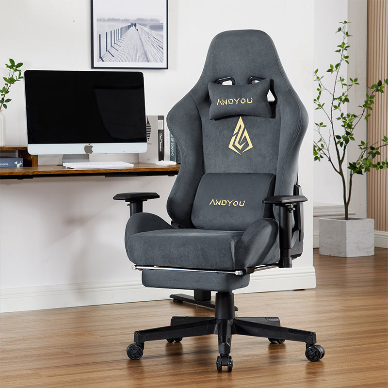 【ANDYOU】 (Upgraded from SYMINO): Grey Premium Breathable Ergonomic Gaming Chair - Adjustable, Rotating, with Footrest