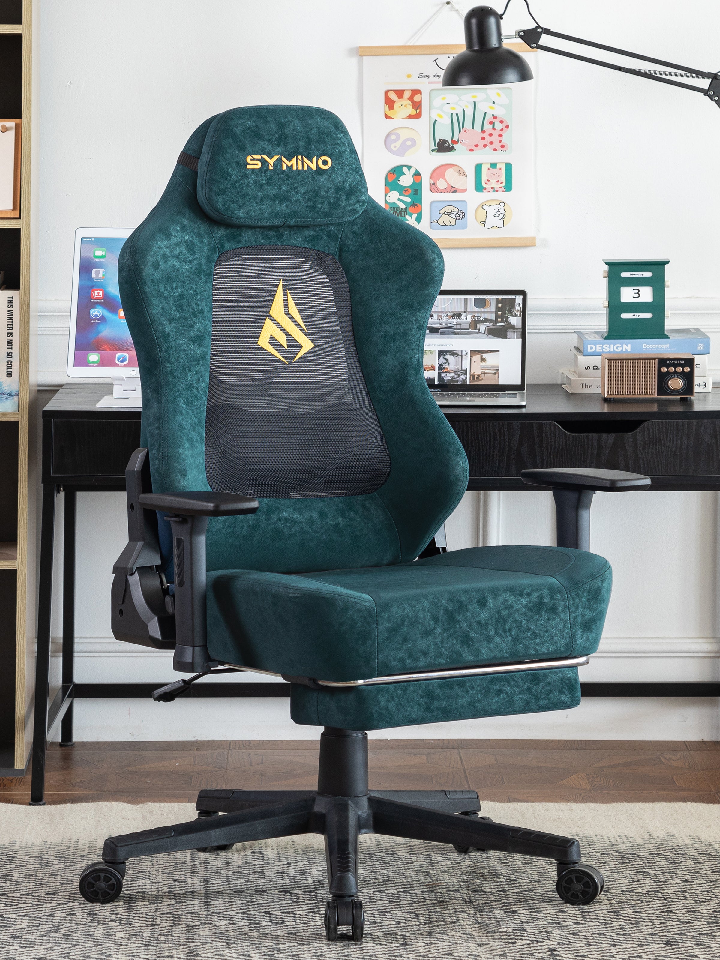 SYMINO Ergonomic Gaming Chair – Breathable Mesh Back with Adjustable Lumbar Support - Green