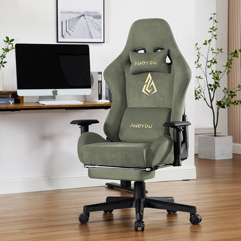 【ANDYOU】 (Upgraded from SYMINO): Green Premium Breathable Ergonomic Gaming Chair - Adjustable, Rotating, with Footrest