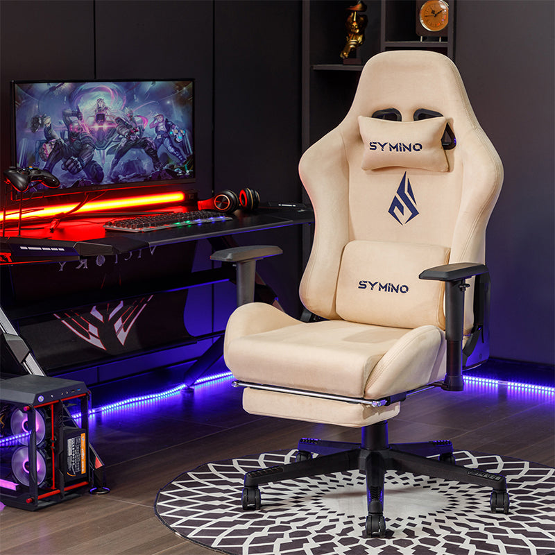 SYMINO Breathable Gaming Chair with Footrest, Adjustable and Rotating, Cream Colours