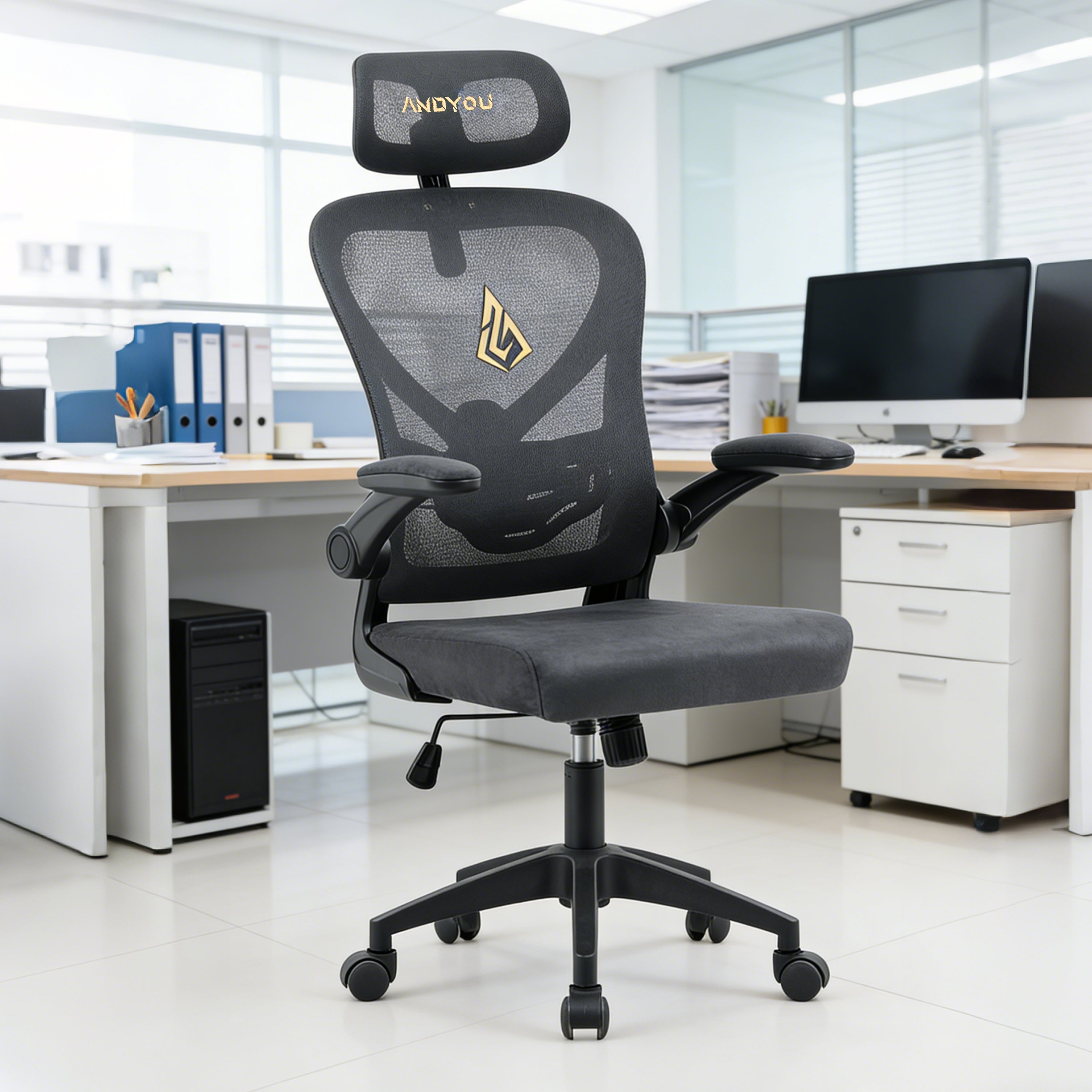 SYMINO Faux Fur+ Mesh Office Chair , rotating rocker function