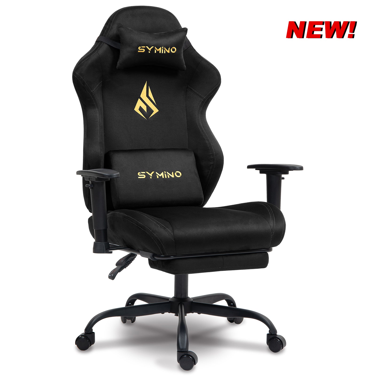 SYMINO Ergonomic Gaming Chair with Footrest, Breathable and Adjustable, Black